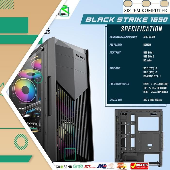 Casing Pc Komputer Raptor 1650 + 2 Fan Rgb
