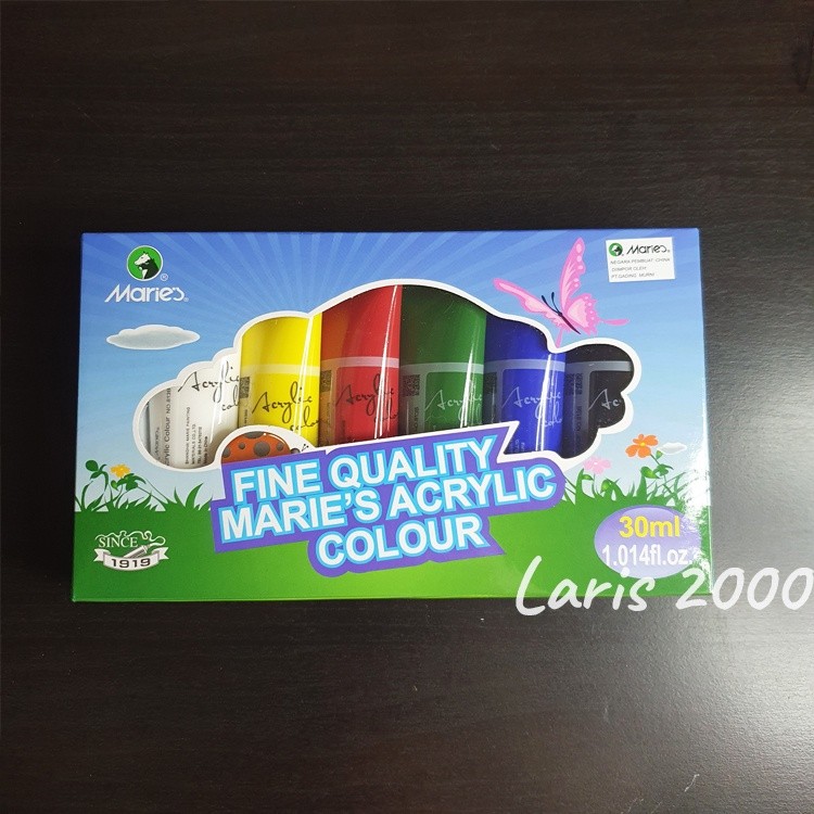 

Cat Akrilik Set 6 / Acrylic Paint Set Maries 30 ml Warna Dasar