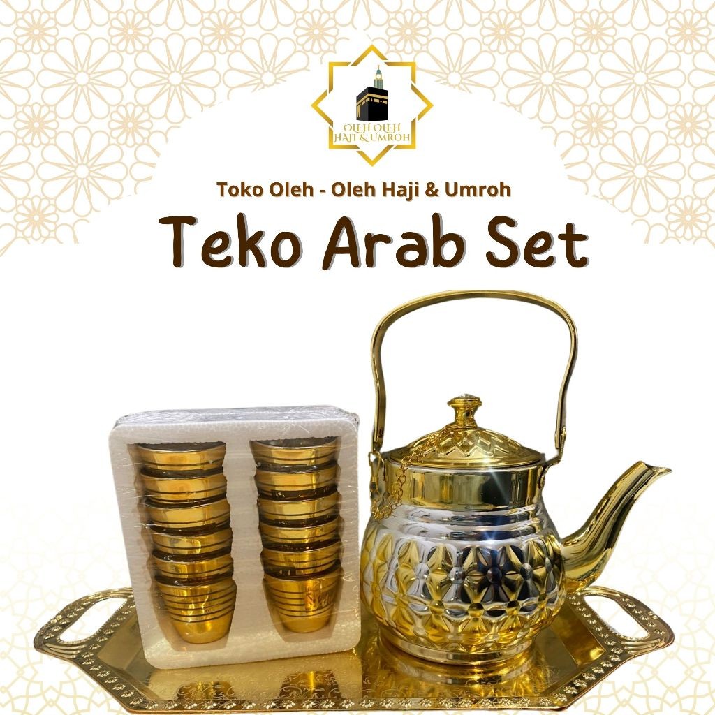 TEKO ARABIAN GOLD SET STAINLESS OLEH OLEH HAJI DAN UMROH TEKO STAINLESS GELAS CUCING DAN NAMPAN