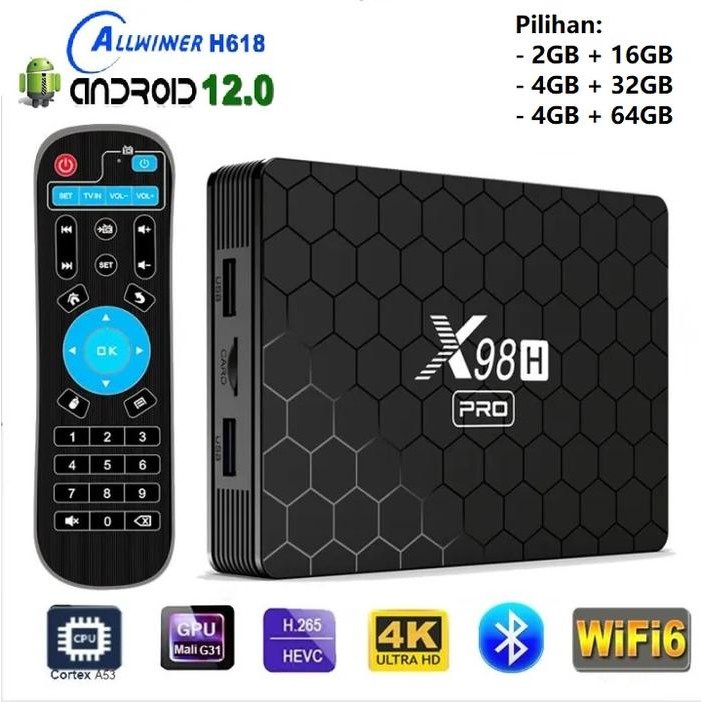X98H PRO - Android 12 Smart TV Box 4K UHD - Android TV Box Terbaru