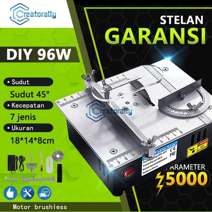Terlaris Creatorally Mini Table Saw Diy 5000Rpm Meja Gergaji Kayu Multifungsi Table Saw Portable