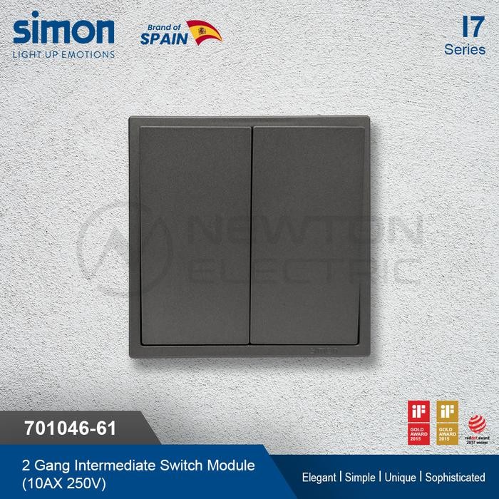 Simon I7 Saklar Intermediate 2 Gang Switch - Grey (Tanpa Frame)