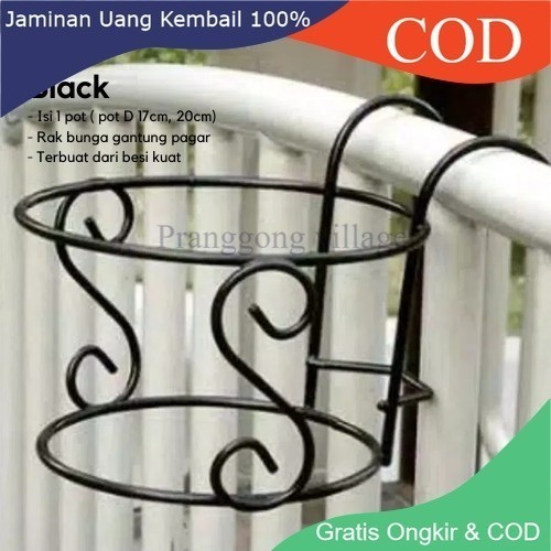 PREMIUM Rak Pot Bunga Gantung Pagar balkon S /Rak Gantungan Besi Pot Pagar