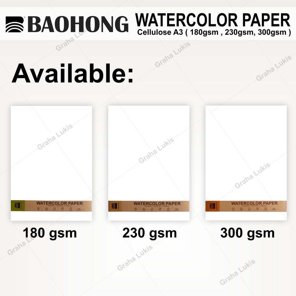 

Watercolor Paper Baohong Cellulose A3 ( 180gsm , 230gsm, 300gsm )