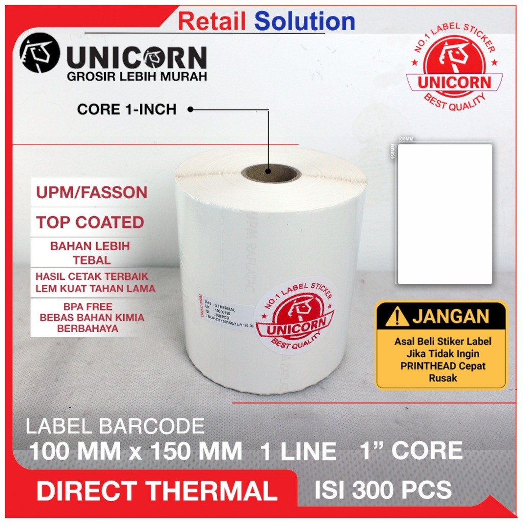 

Unicorn Label Stiker Resi Thermal 100x150 mm / 100 x 150 mm / 100x150mm 300pcs WE!!