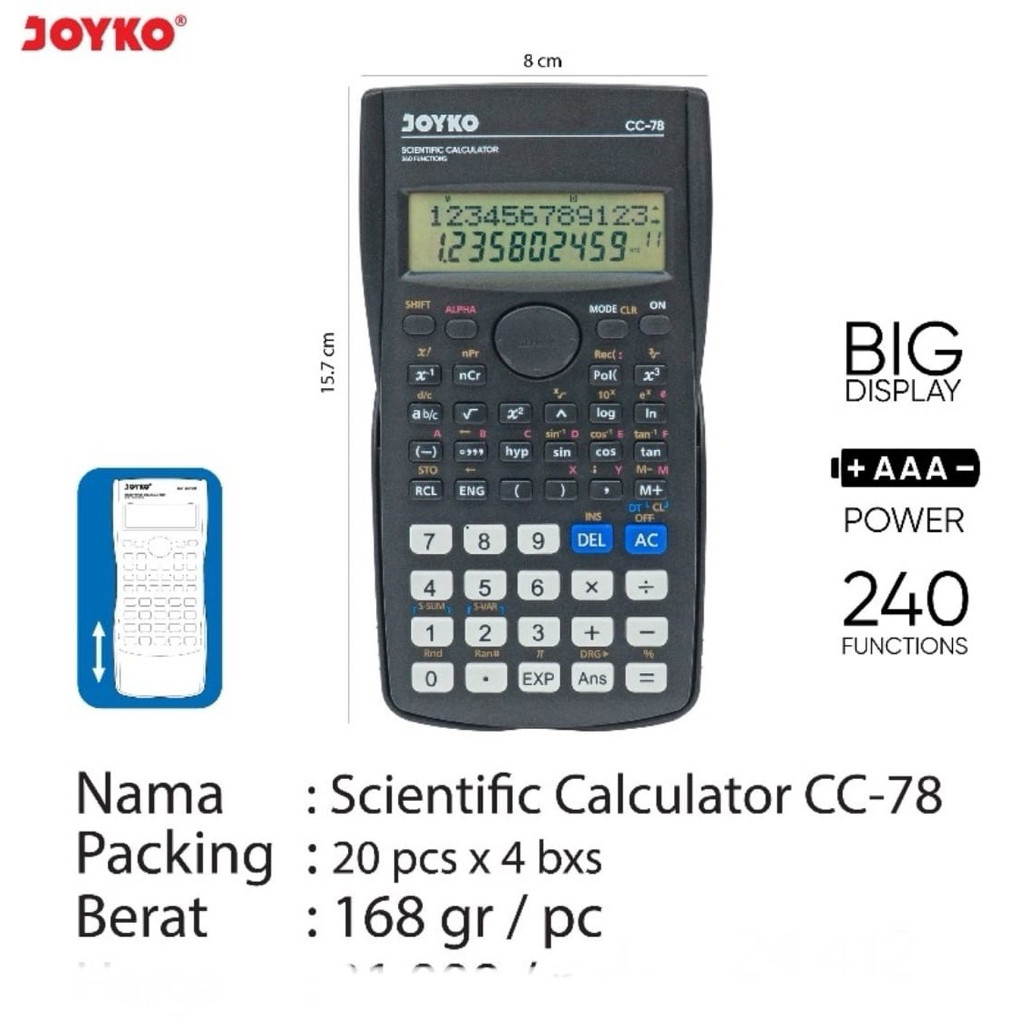 

CC78 Kalkulator Ilmiah Sin Cos Joyko CC-78 / CC 78 SCIENTIFIC Calculator WE!!