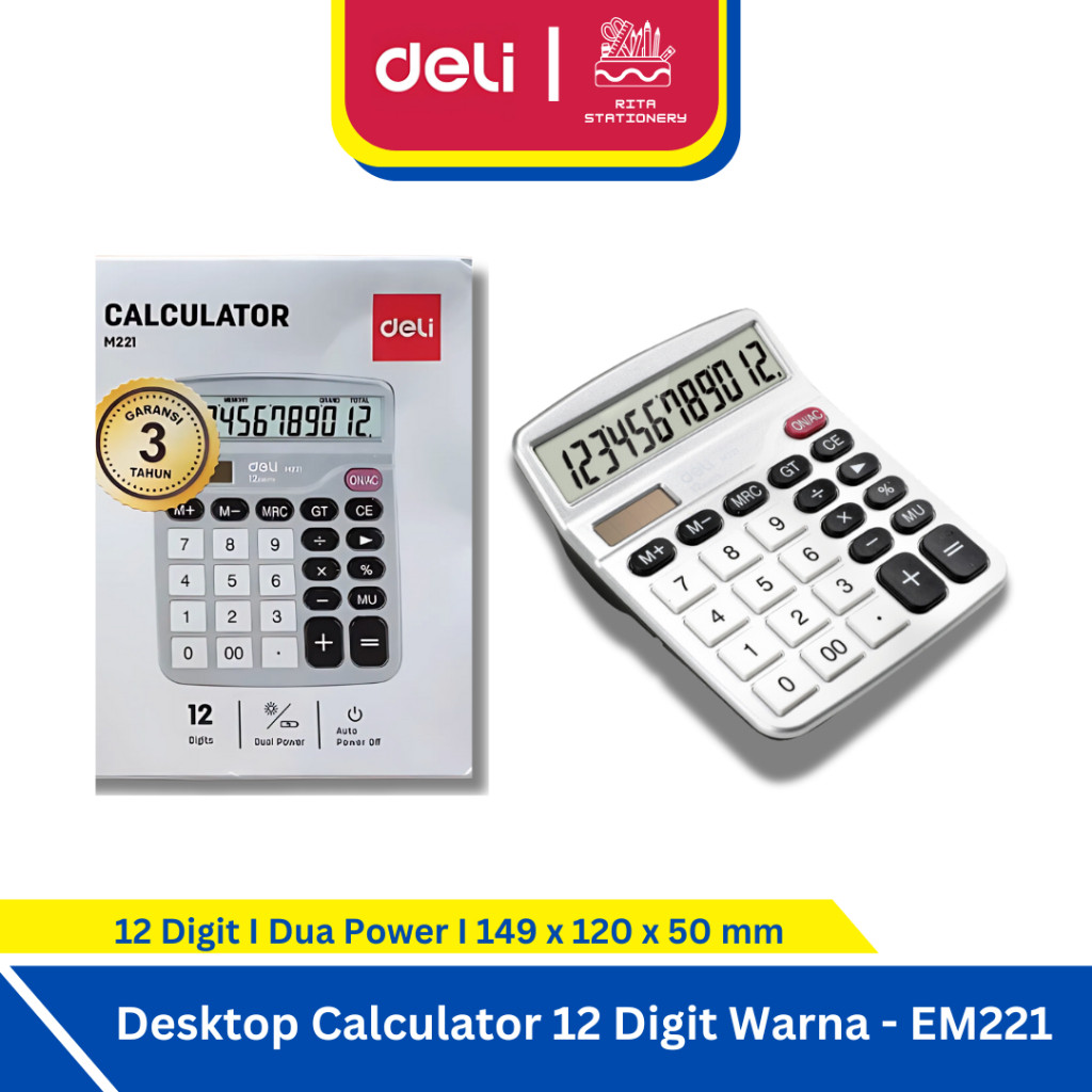 

Deli Kalkulator Meja / Desktop Calculator Layar 12 Digit Warna - EM221 WE!!