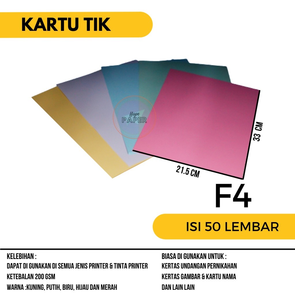 

Kertas 200gsm TIK F4 isi 50 lembar / Kertas TIK F4 WE!!