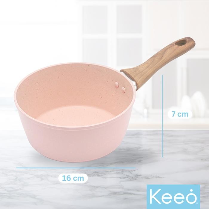 Keeo 16 Cm Panci Anti Lengket Marble Granit (Sauce Pan) Pink #Gratisongkir