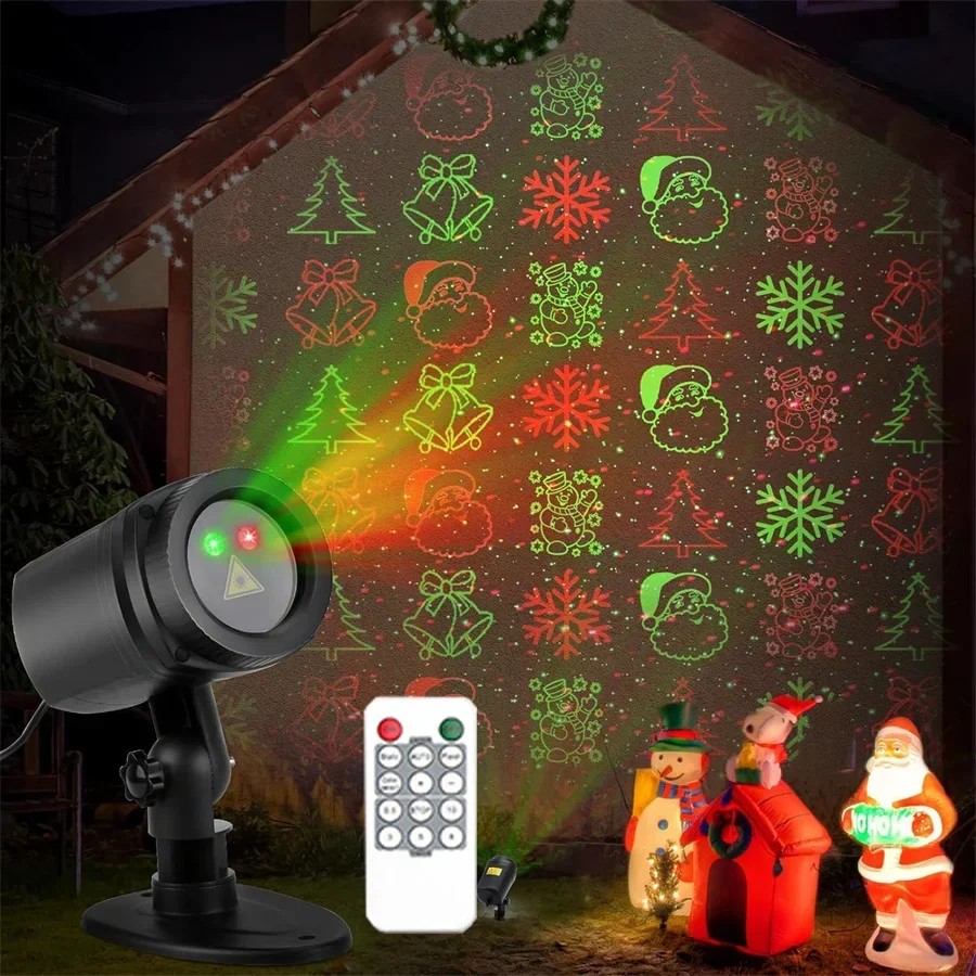 12 Patterns Christmas Laser Projector Light Outdoor Red Green Laser Projector Light With Remote Land