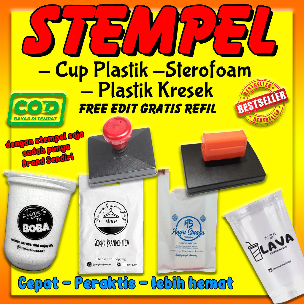 

stempel plastik / stempel sterofom / stempel cup plastik FREE tinta refil WE!!