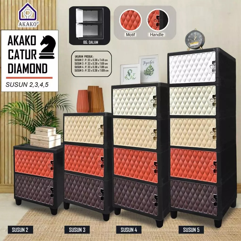 Dekdek store - AKAKO - Lemari Pakaian Plastik Swing Catur 1 Pintu Diamond dan Polos Susun 2, 3, 4