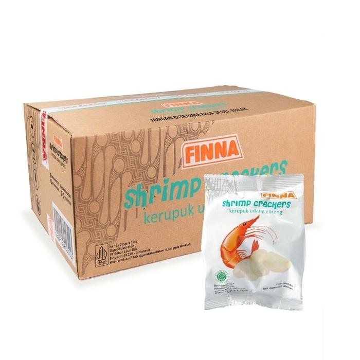 

Barbara.storee FINNA Kerupuk Udang Goreng Matang Siap Makan 10gr Grosir Dus (120 pcs)