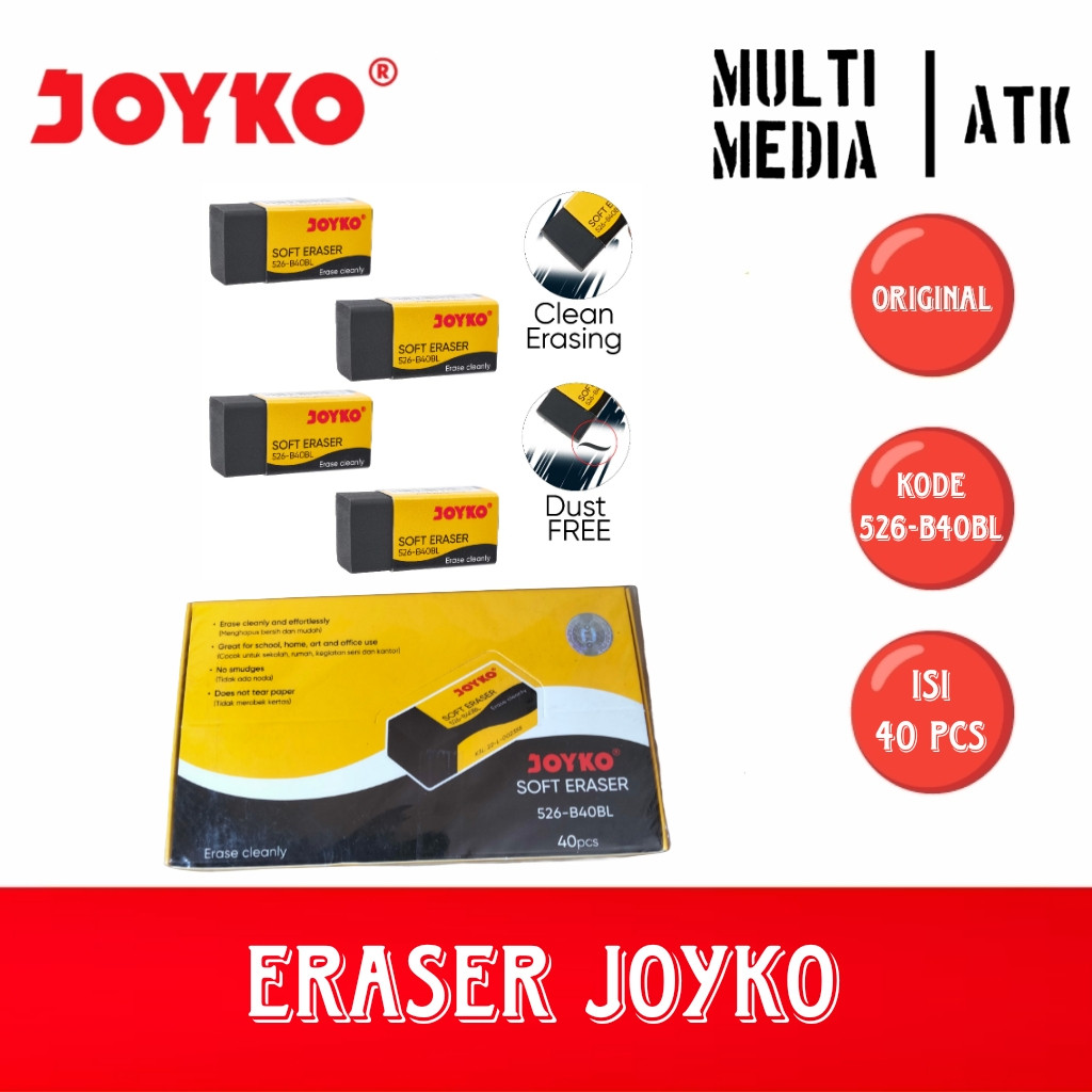 

STIP / ERASER / PENGHAPUS JOYKO 526-B40BL (ISI 40 PCS) WE!!!