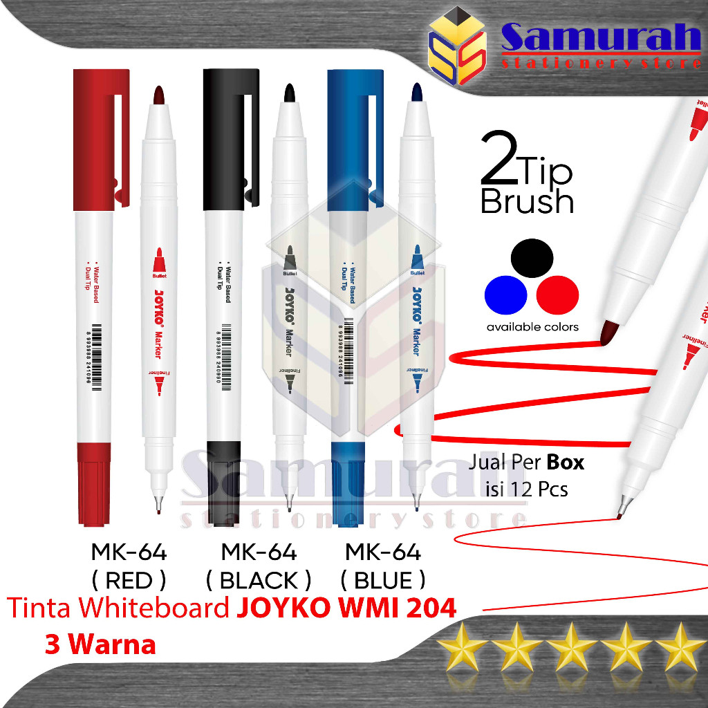 

Spidol Marker Joyko MK 64 / 2 Mata Pena Tipis - Tebal / Double tip Fineliner - Bullet Tip / Hitam -