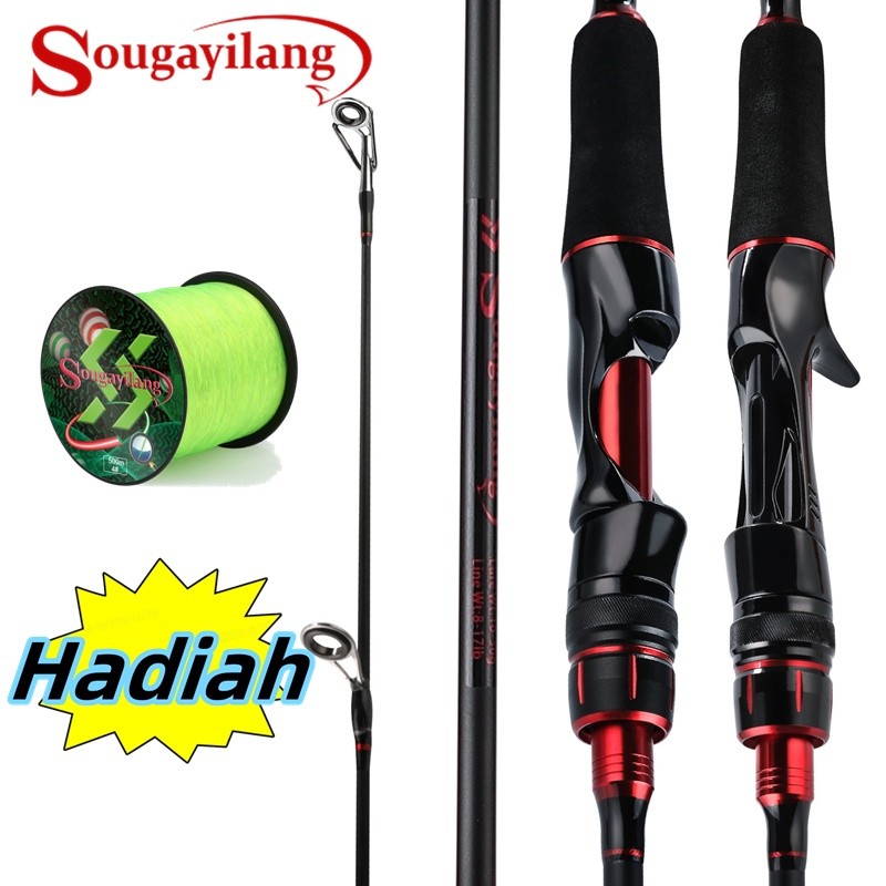 Sougayilang Joran Pancing Carbon Sutet 2 Bagian Tongkat Pancing Putar/Casting UL Power 1.8M/2.1M