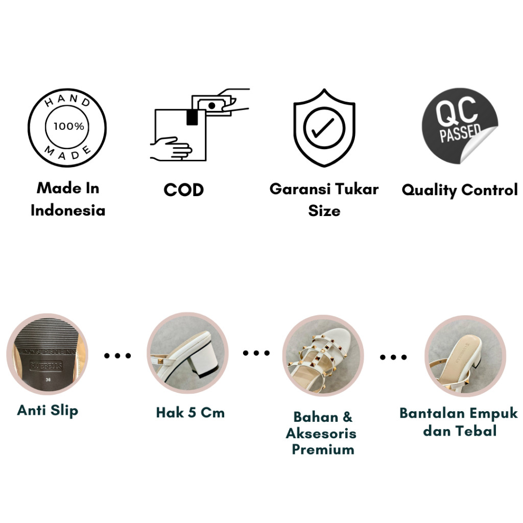 BLUEBELLS IVONA SENDAL HEELS WISUDA WANITA 5CM AKSESORIS PYRAMID ELEGAN (TERSEDIA SIZE 36-44)