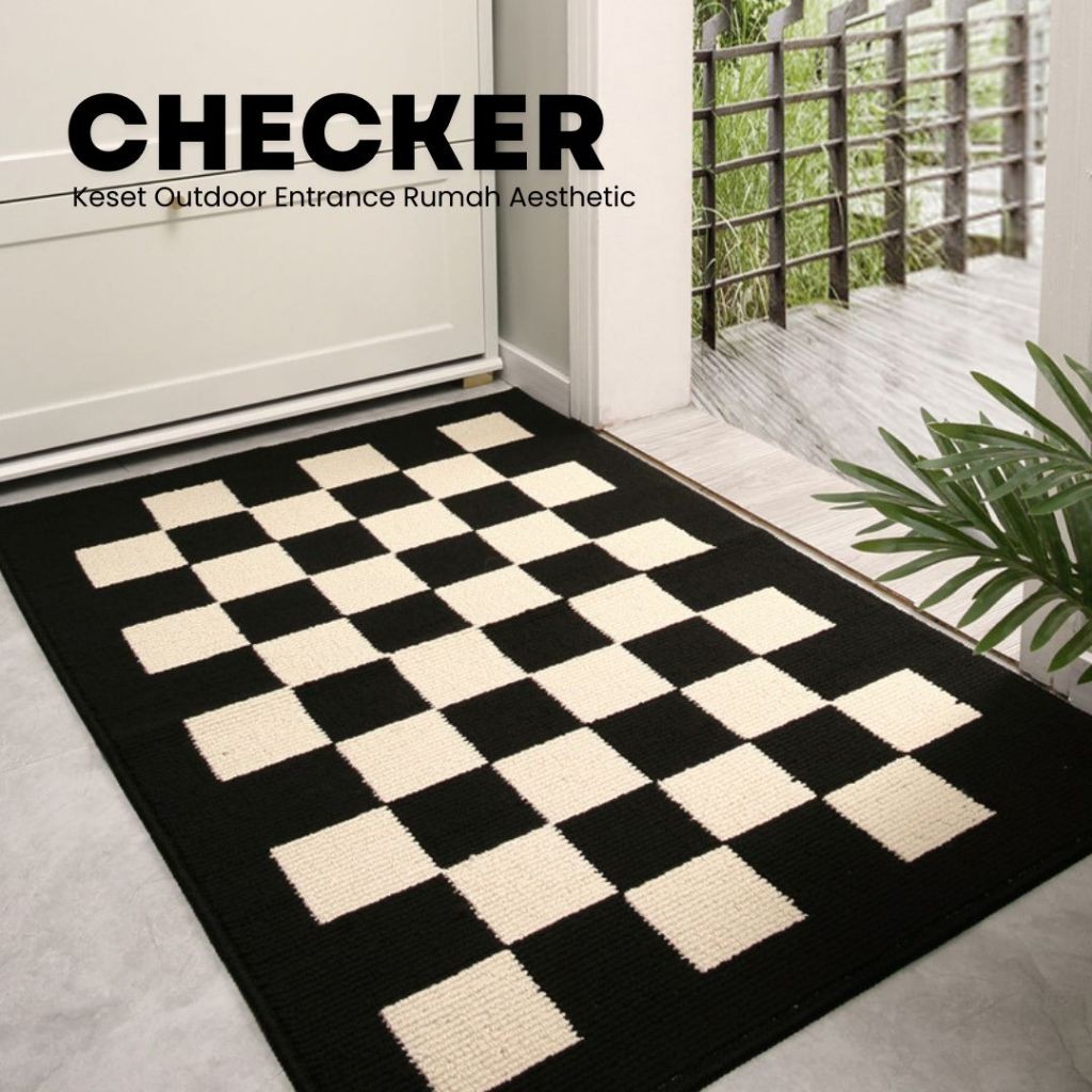 Kivi - Keset Checker 50x80cm untuk Pintu Rumah, Keset Outdoor Anti Slip Aesthetic, Menyerap Air &