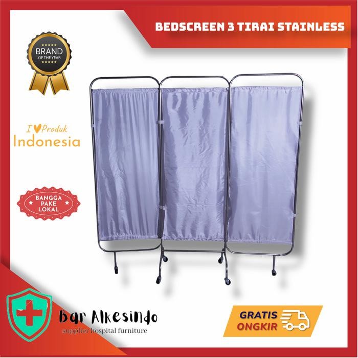 Bedscreen 3 Bidang Stainless - Tirai Pembatas Ruangan Rumah Sakit