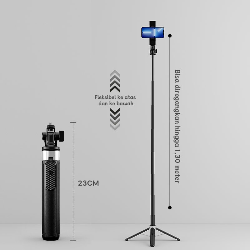 TOOREA U69 130cm Tripod Tongsis Bluetooth Selfie Stick 4 Kaki Tripod Kamera DSLR Tongsis Paduan