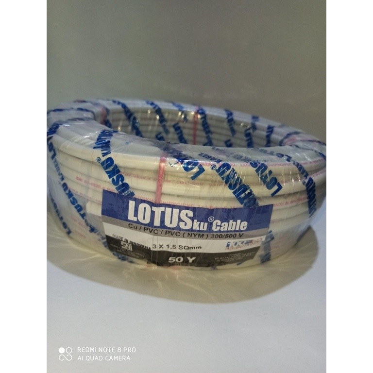 Kabel kawat Lotus NYM 3x1.5 Tembaga Murni SNI SPLN LMK 50 Yard