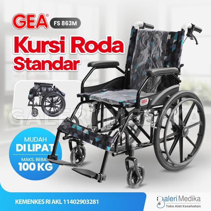 Kursi Roda GEA FS 863 Steel Wheelchair - Kursi Roda Semi Travel Bisa Lipat Outdoor Serbaguna Medis U