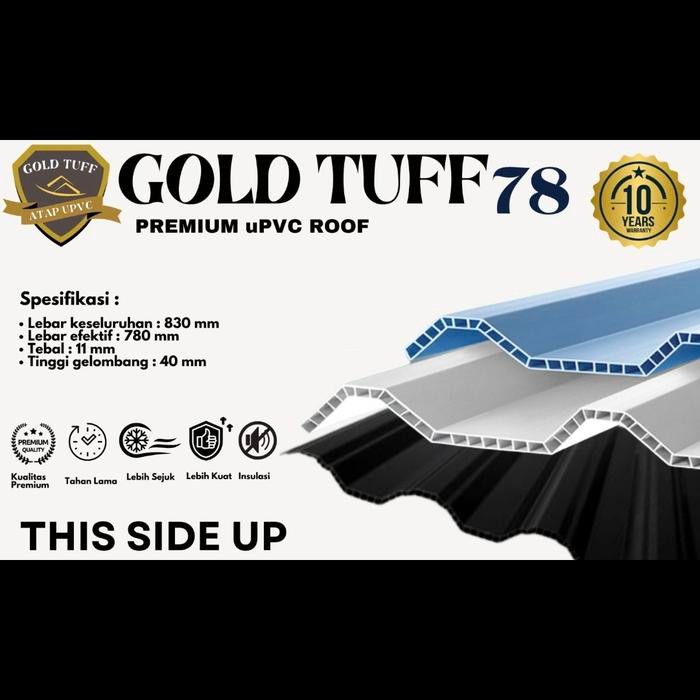 Atap Spandek UPVC Evertop Dobel Layer Goldtuff - Garansi Pabrik 10 Tahun - Hitam, Baja, Biru, Putih