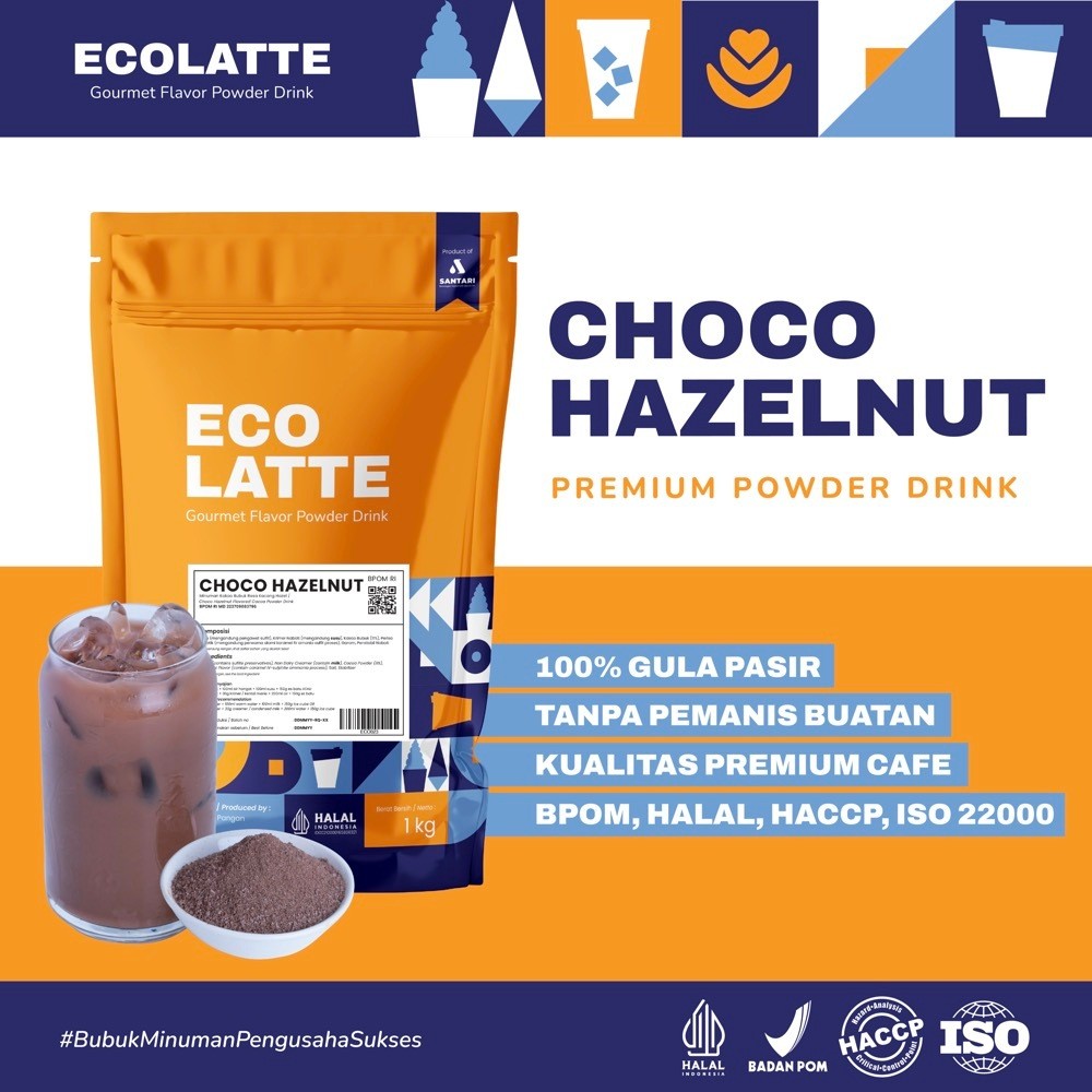 

ECOLATTE CHOCO HAZELNUT BUBUK MINUMAN 1 KG Premium Powder Drink Enak Rasa Cokelat Kacang Hazelnut
