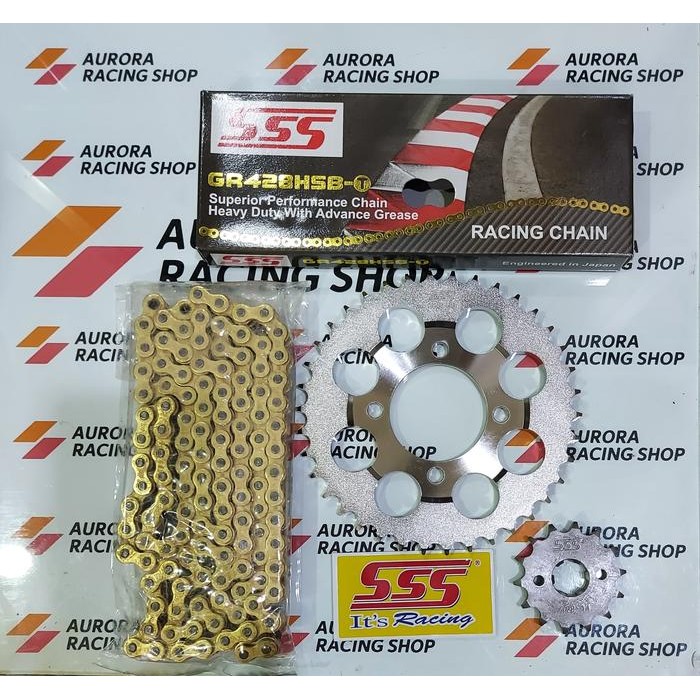 Gear Set SSS 428 Supra X 100 / Grand / Supra Fit Lama / Astrea / Win & Rantai SSS 428 HSBT Gold