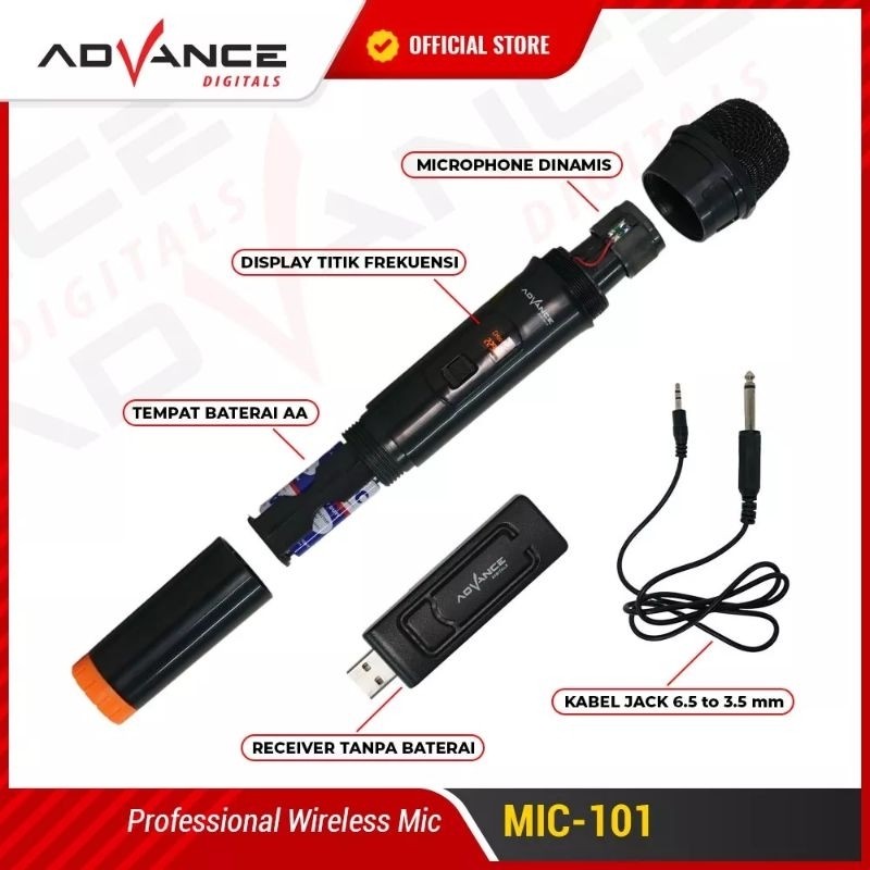 Advance Microphone Mic Single Wireless + Receiver Mic 101