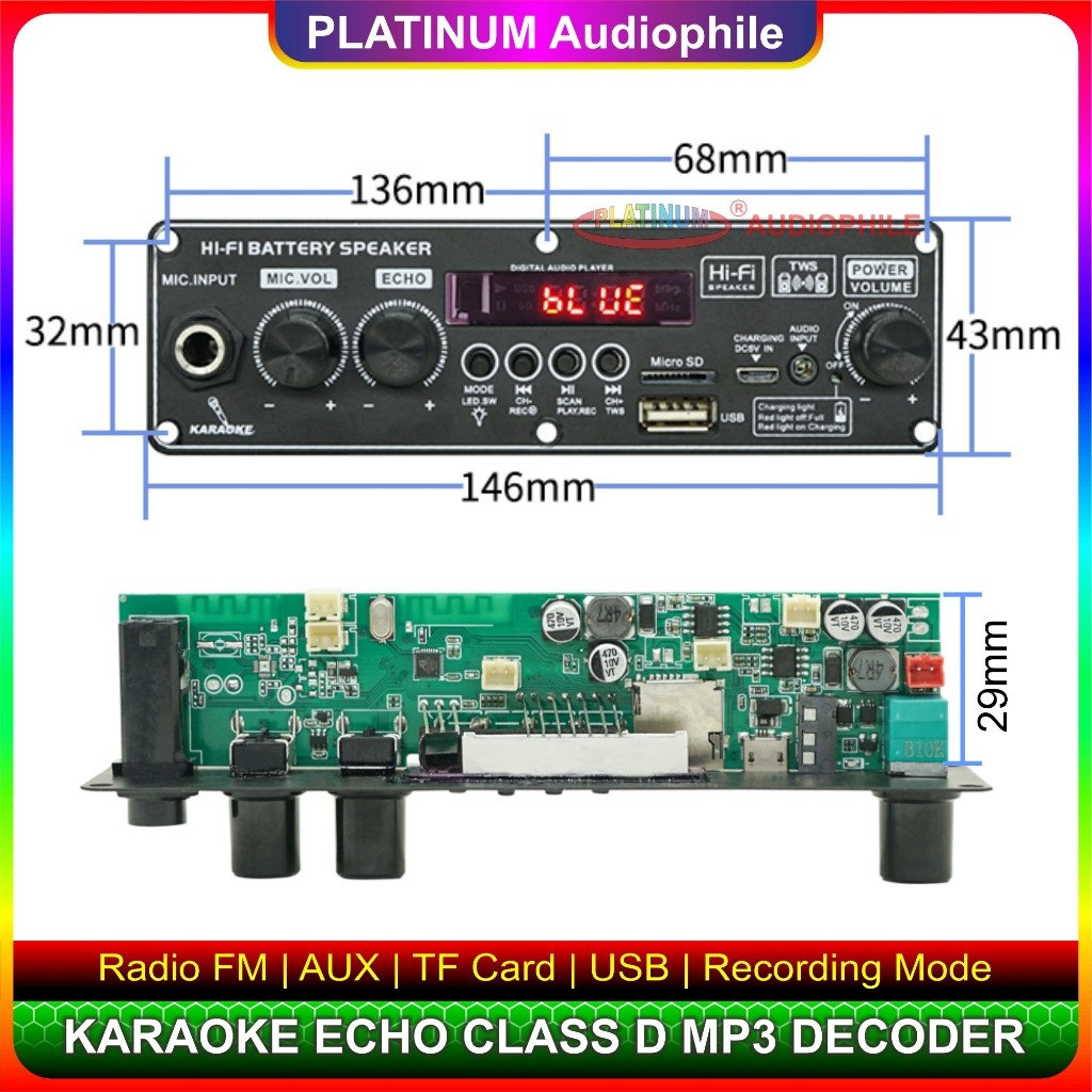Modul MP3 Decoder Bluetooth Karaoke Amplifier 2x 10W Multimedia Trolley Speaker JQ-2269