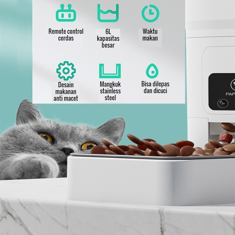 Tempat Makan Kucing Otomatis Timer 6L Pengaturan APP Feeder Anjing Otomatis Dispenser Makanan Untuk