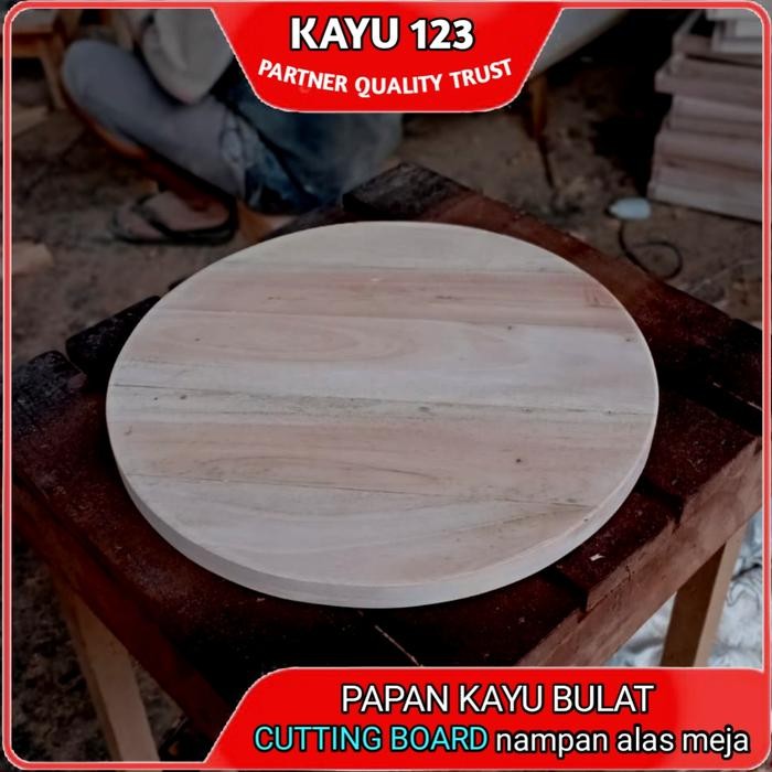 Papan Kayu Bulat 35 cm Round Wood Board Daun meja Nampan Talenan Kayu