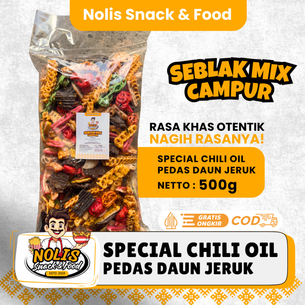 

500gr - Seblak MIX Campur Pedas Daun Jeruk // Seblak Kering Bantat // Aneka Seblak Cemilan Nolis