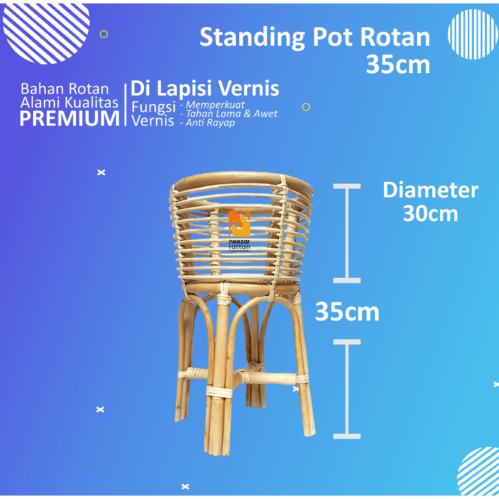 Standing pot 35cm bunga rotan, Tempat Vas bunga minimalis tempat pot rotan alami