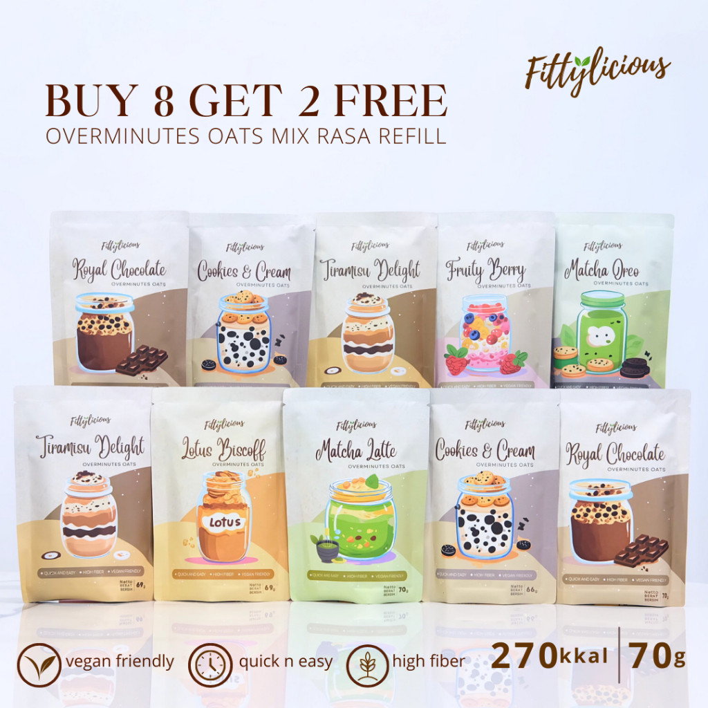 

Fittylicious DIY Overminutes Oats / Oatmeal / Sereal Oat BUY 8 GET 2 FREE REFILL / Overnight Oats