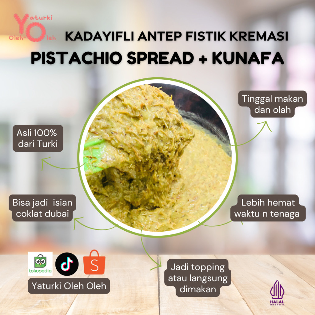 

Pistachio Spread + Kunafa, 100% pistachio asli dri Turki High Quality