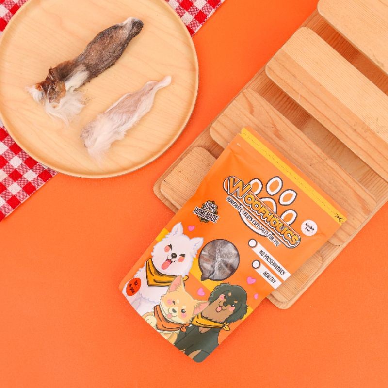 Woofholics Rabbit Ear / Kuping Kelinci / Cemilan Anjing Dog Snack Gigitan Anjing / Snack Anjing
