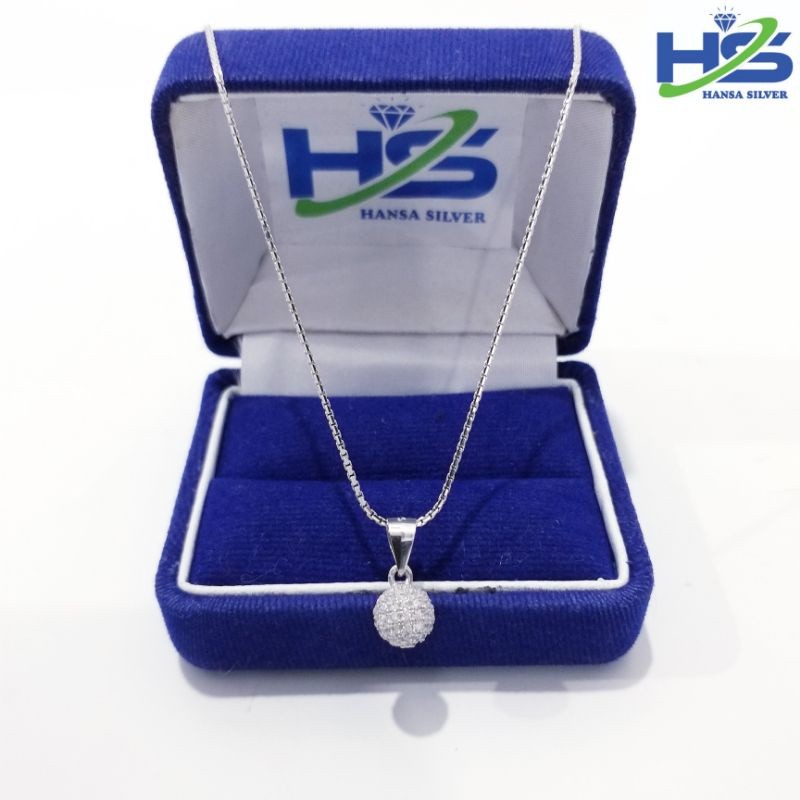 Kalung Perak Wanita Silver Asli 925 Lapis Emas Putih Model Italy Liontin Bandul Bola - Kalung Wanita