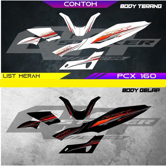 PREMIUM STRIPING TRANSPARAN PCX 160 DESAIN VARIASI WARNA - STIKER SEMIFULL BODY PCX 160 CUSTOM