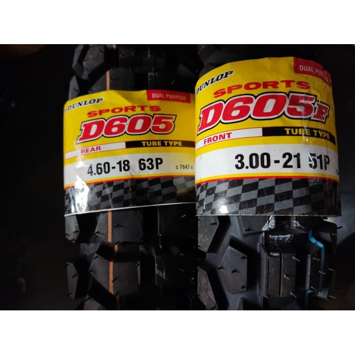 PREMIUM ( PAKET - RING 21 DAN 18 ) D605 300 21 dan 460 18 BAN LUAR DUNLOP D605 semi trail cross KLX