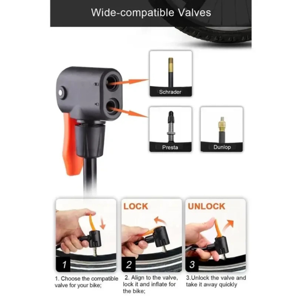 Pompa Sepeda Motor Mobil Rockbros Alloy Pompa Injak 4522 Portable Pentil Schrader dan Presta Strong