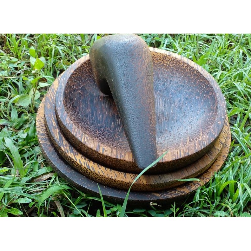 Termurah Cobek Kayu Aren/Ulekan Cabe/Cobek Aren/ Cobek Satu Set Dengan Ulekan