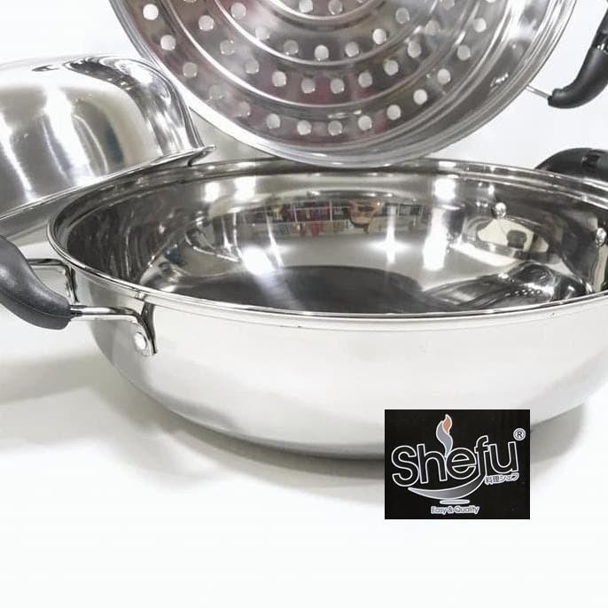 Potongan Harga Panci Kukus Serbaguna Steamer Pot Stainless 2 Susun Shefu 32 Cm Bmn31