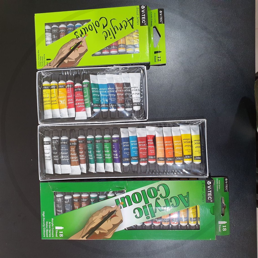 

V-TEC Acrylic 18 Warna Cat Akrilik Vtec Set Paint 6 Ml