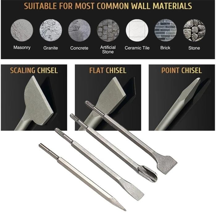 SALE PAHAT BETON SDS 4PCS FLAT CHISEL BOBOK BETON TEMBOK PAHAT SEKOP PALU LISTRIK GAGANG BULAT