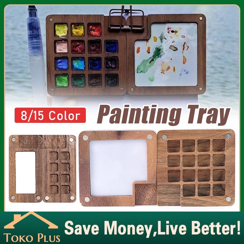

15/8 Hole Palette Watercolor Kayu Mini Palet Lukis Kayu Magnetic Wooden Color Palette Disk Mini