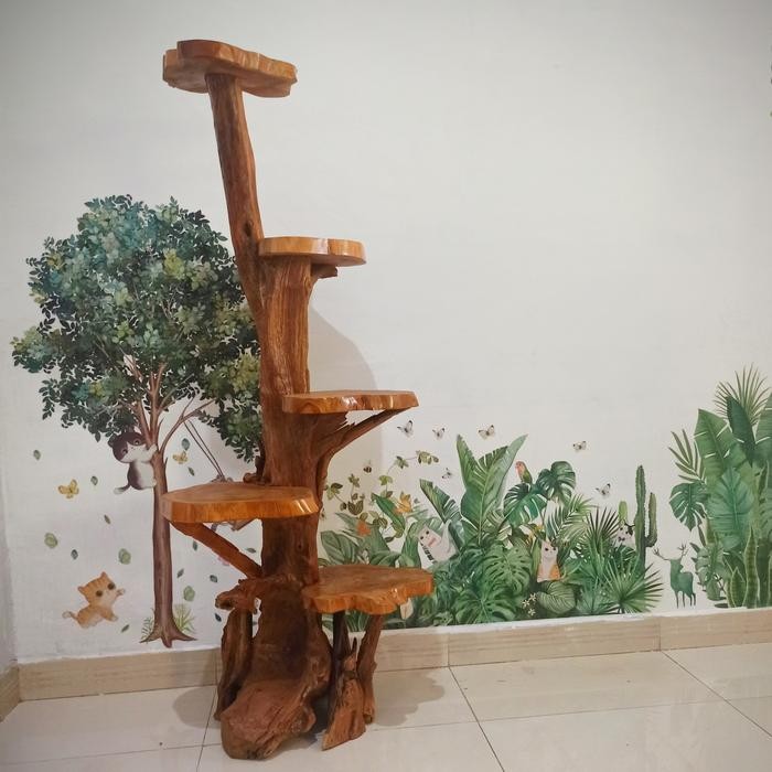 panjatan kucing atau cat tree kayu jati rak bunga kayu