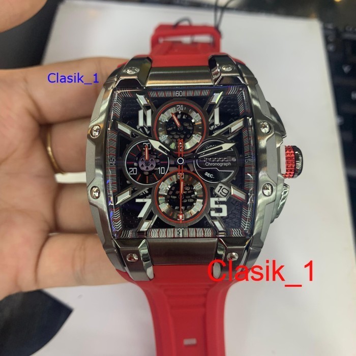 Original 100% Crocodile Cm-048G34J Jam Tangan Pria Analog Rubber Red Chronograph Cm048 2 Tahun