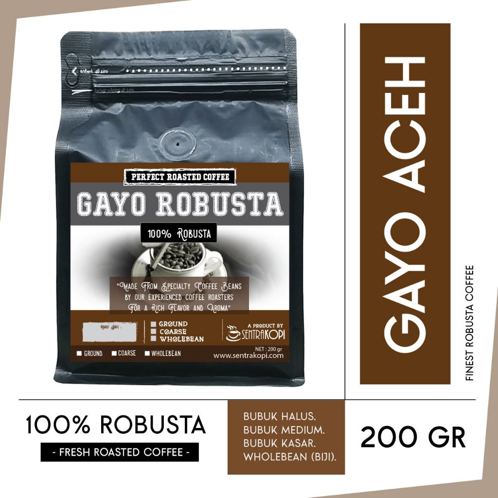 

Kopi Robusta Aceh Gayo 200 Gr - Biji / Bubuk - Sentra Kopi Gayo Premium Coffee 200gr Asli & Murni